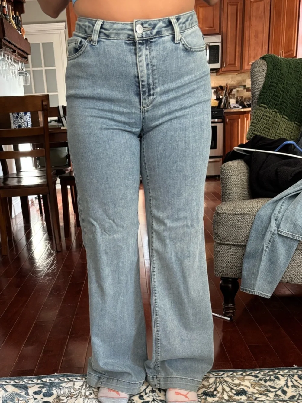 High-Rise Wide-Leg Jeans — Light Blue Wash - Picture 1 of 7